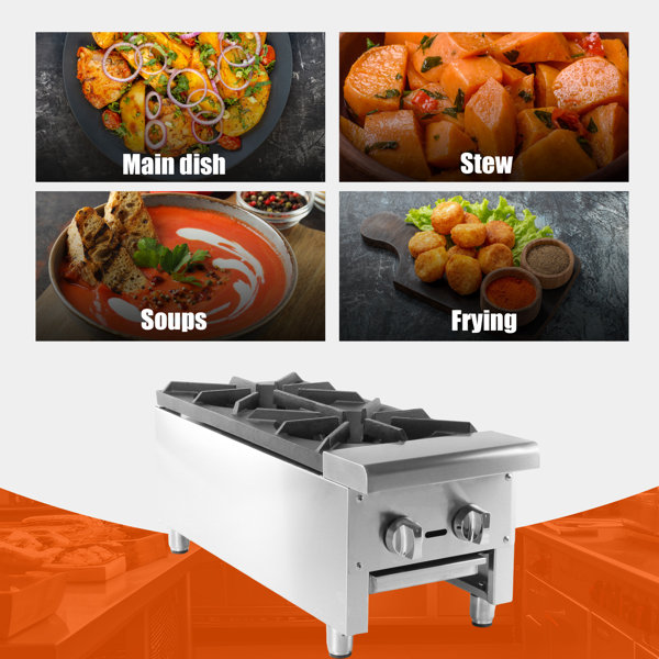 KICHKING 2 Burners Gas Stove, Commercial Hot Plate, Wok Countertop